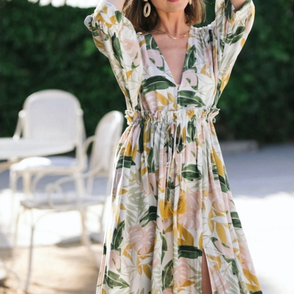 Floral Maxi Dress with Green and Yellow Accents